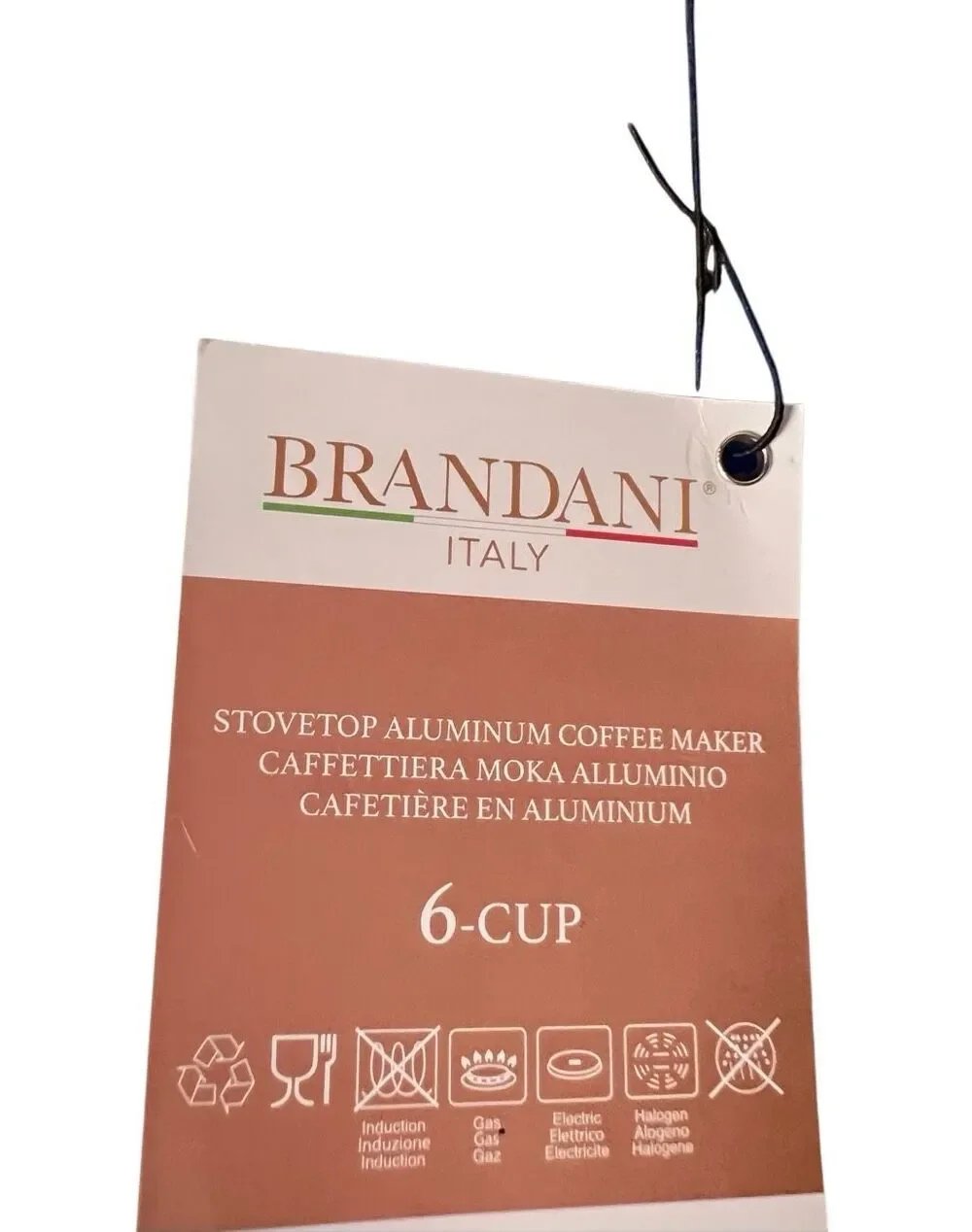 Brandani Italian Coffee Maker Moka Pot Blue Majolica Aluminum 6 Cup Espresso NEW